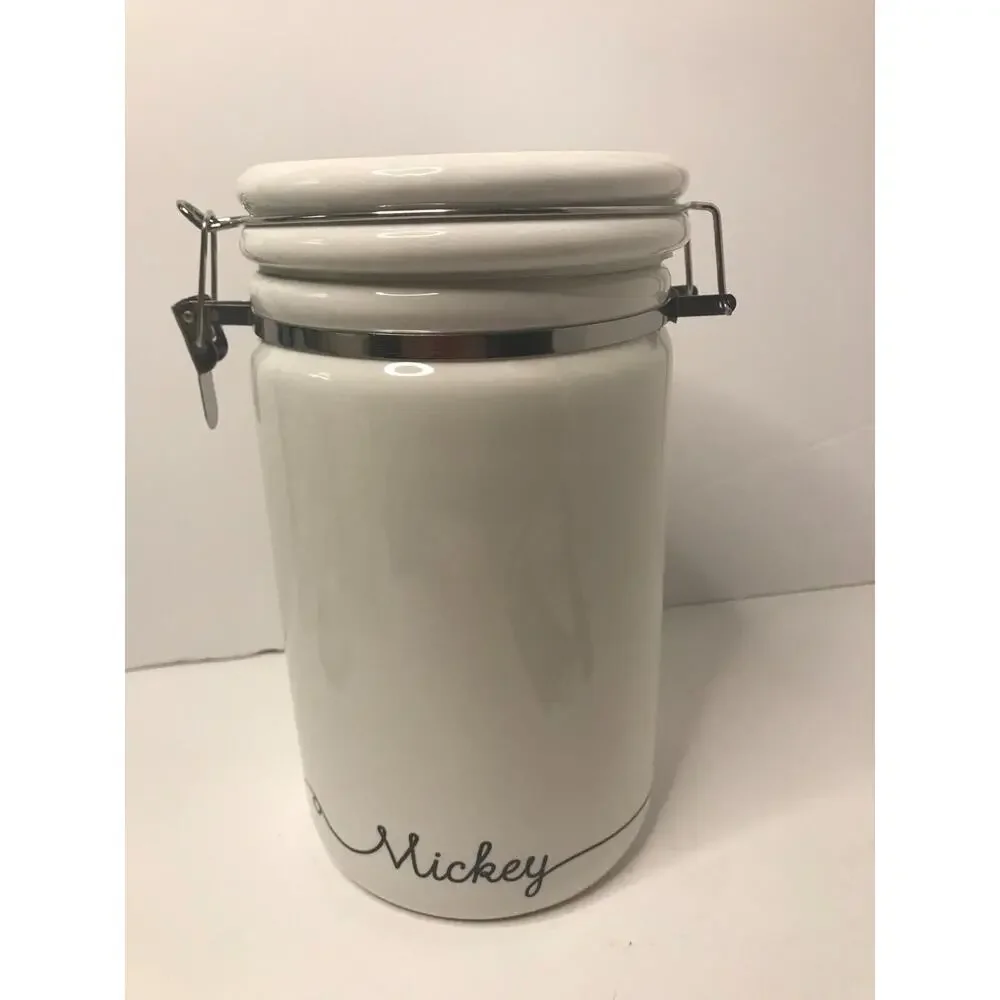 Disney Mickey Mouse 8” Linear Hinge Cookie Jar Canister Container Black White N